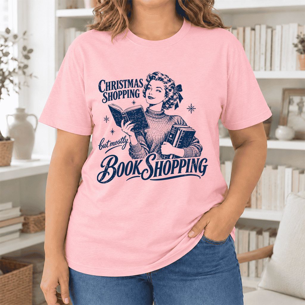 Christmas Shopping But Mostly Book Shopping Ultra-Soft Cotton T-Shirt | Gift Pink