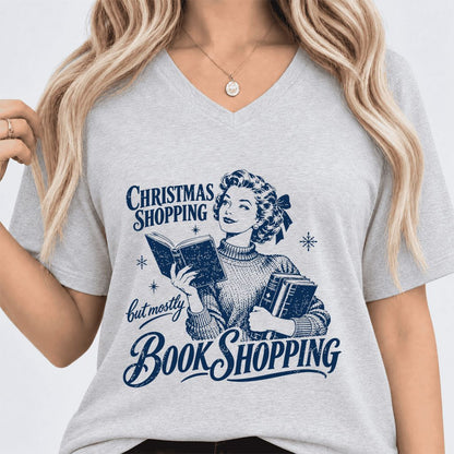 Christmas Shopping But Mostly Book Shopping Ultra-Soft V-Neck | Reader Gift Ash