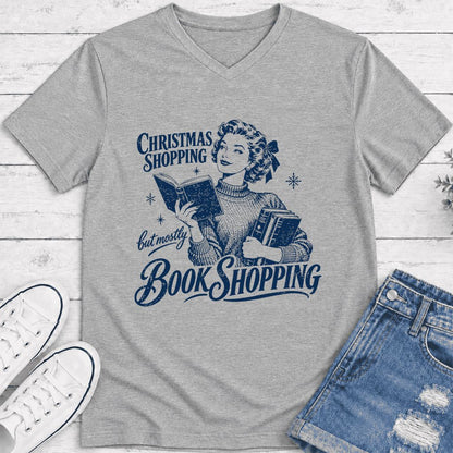 Christmas Shopping But Mostly Book Shopping Ultra-Soft V-Neck | Reader Gift Athletic Heather