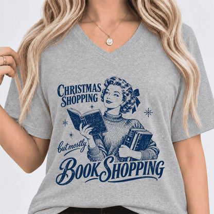 Christmas Shopping But Mostly Book Shopping Ultra-Soft V-Neck | Reader Gift Athletic Heather