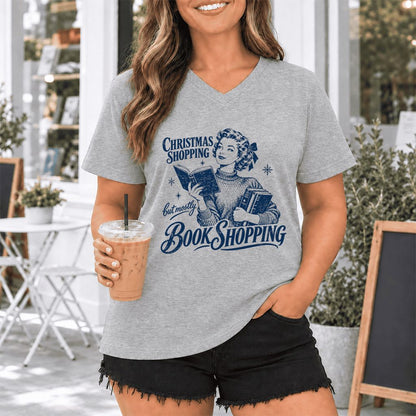 Christmas Shopping But Mostly Book Shopping Ultra-Soft V-Neck | Reader Gift Athletic Heather