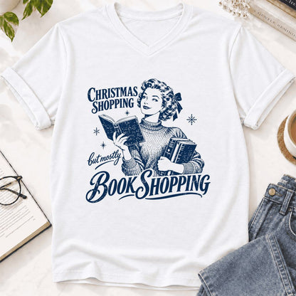 Christmas Shopping But Mostly Book Shopping Ultra-Soft V-Neck | Reader Gift White