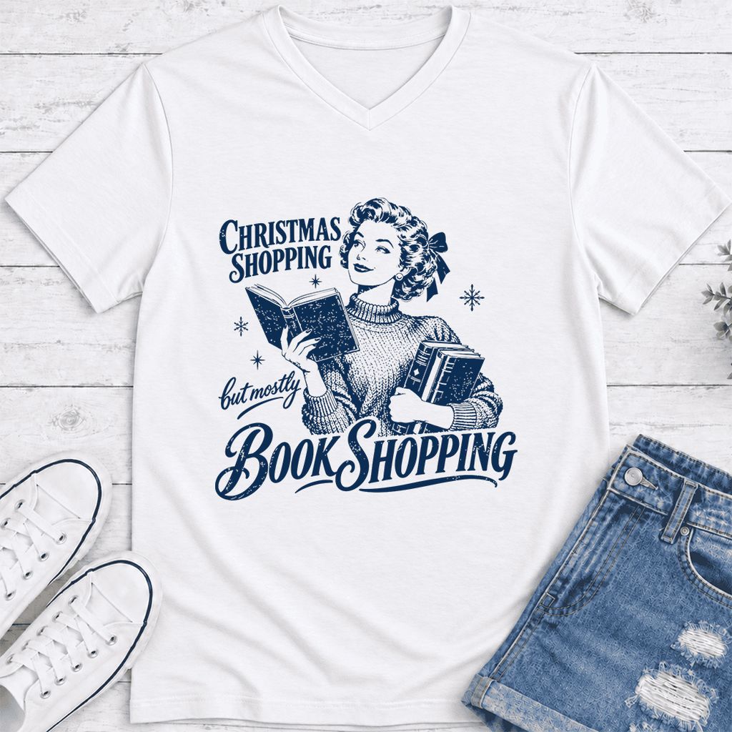Christmas Shopping But Mostly Book Shopping Ultra-Soft V-Neck | Reader Gift White