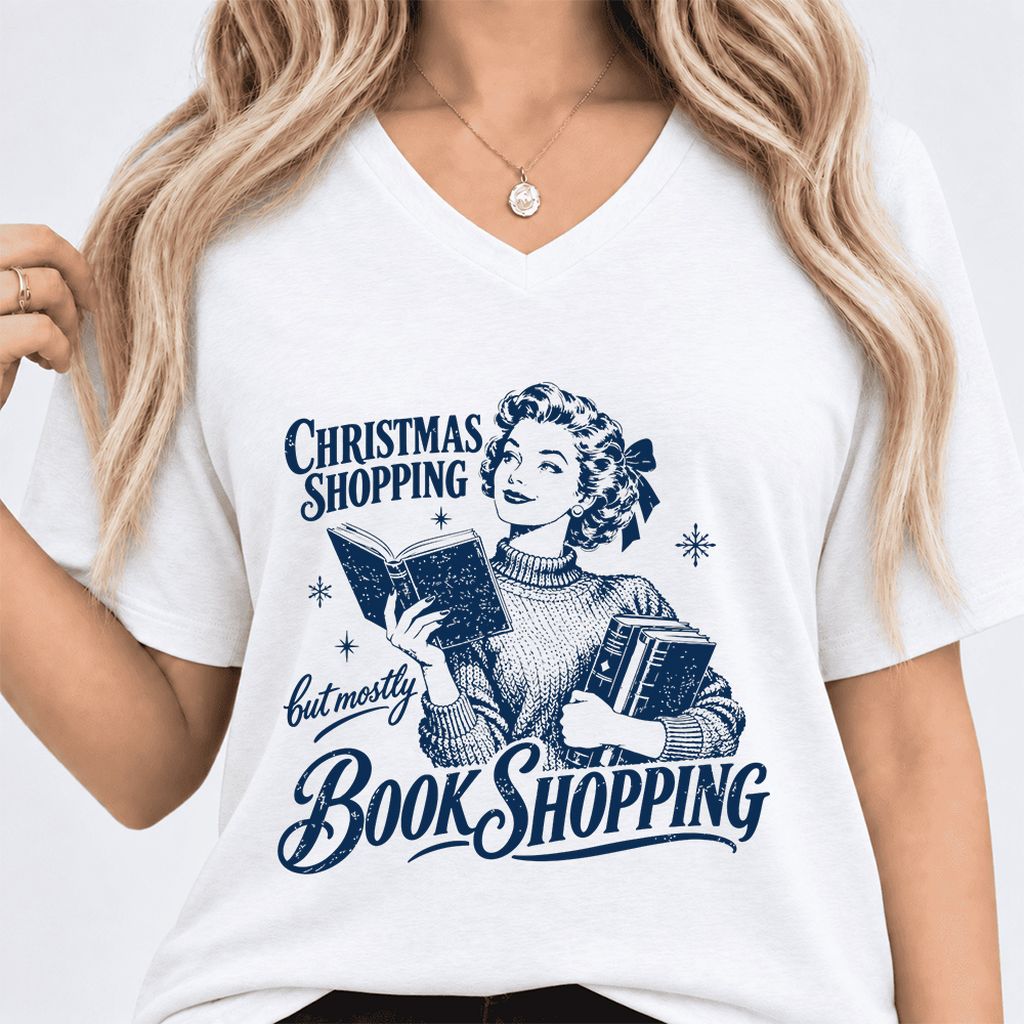 Christmas Shopping But Mostly Book Shopping Ultra-Soft V-Neck | Reader Gift White