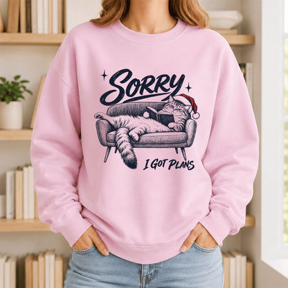 Sorry I Got Plans Printed Sweatshirt | Christmas Reader Gift Light Pink