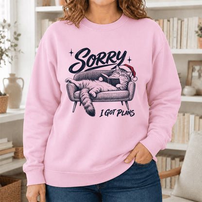 Sorry I Got Plans Printed Sweatshirt | Christmas Reader Gift Light Pink