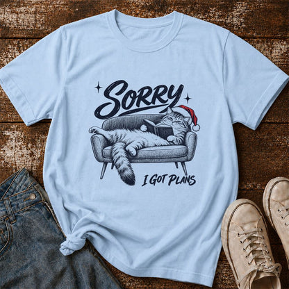 Sorry I Got Plans Printed T-Shirt | Christmas Reader Gift Light Blue