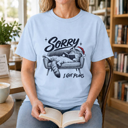 Sorry I Got Plans Printed T-Shirt | Christmas Reader Gift Light Blue