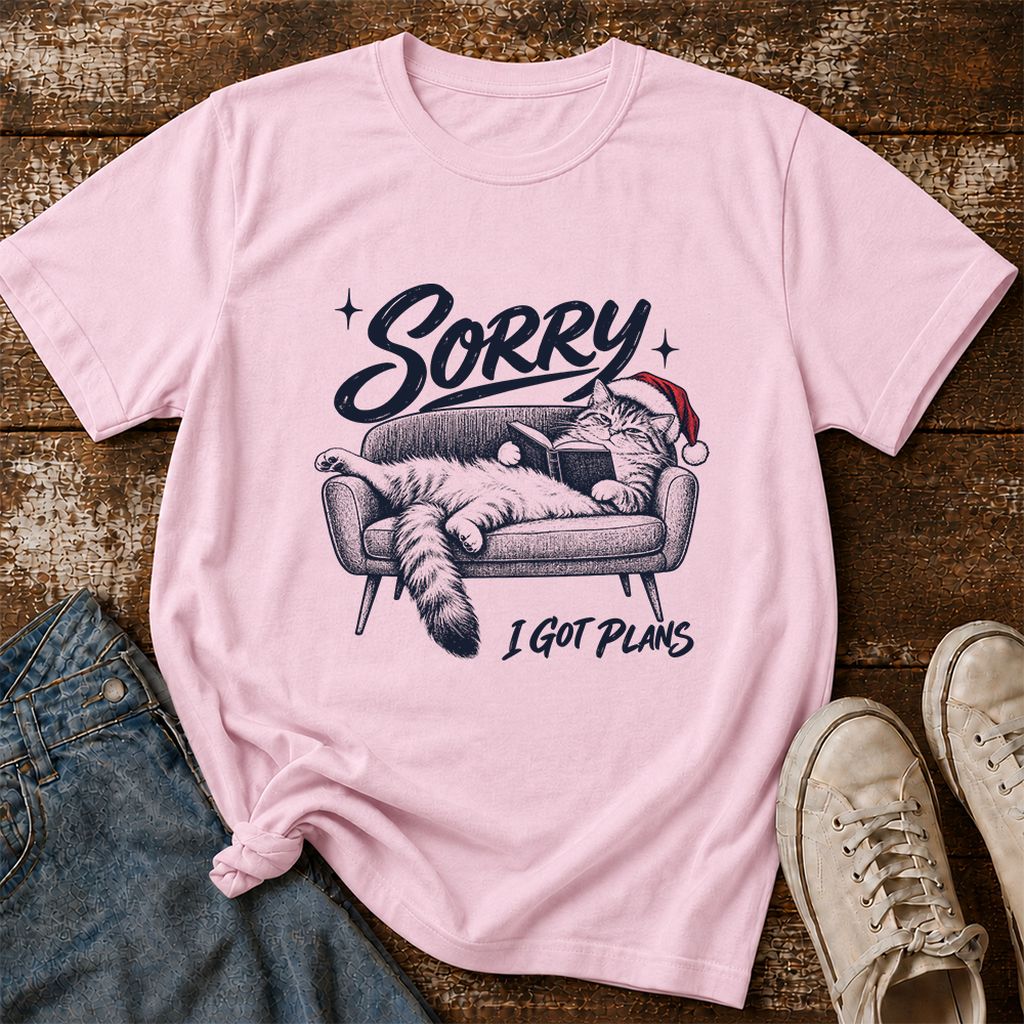 Sorry I Got Plans Printed T-Shirt | Christmas Reader Gift Light Pink