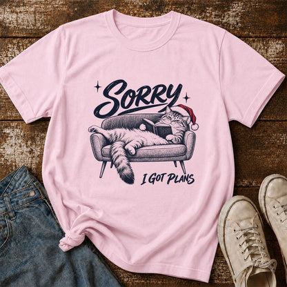 Sorry I Got Plans Printed T-Shirt | Christmas Reader Gift Light Pink