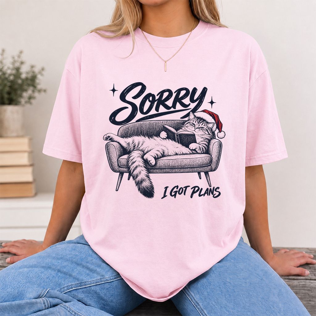 Sorry I Got Plans Printed T-Shirt | Christmas Reader Gift Light Pink