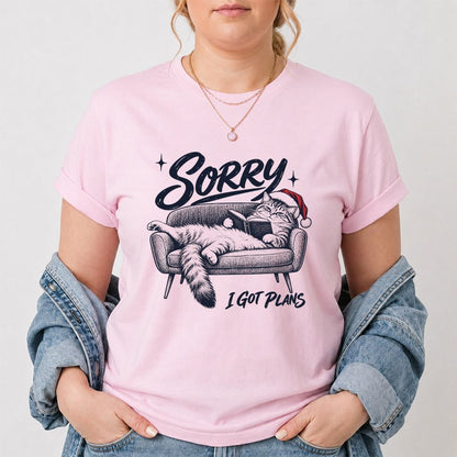 Sorry I Got Plans Printed T-Shirt | Christmas Reader Gift Light Pink