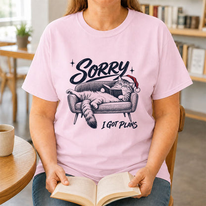 Sorry I Got Plans Printed T-Shirt | Christmas Reader Gift Light Pink