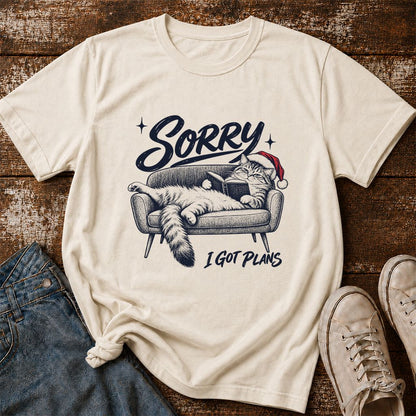 Sorry I Got Plans Printed T-Shirt | Christmas Reader Gift Natural