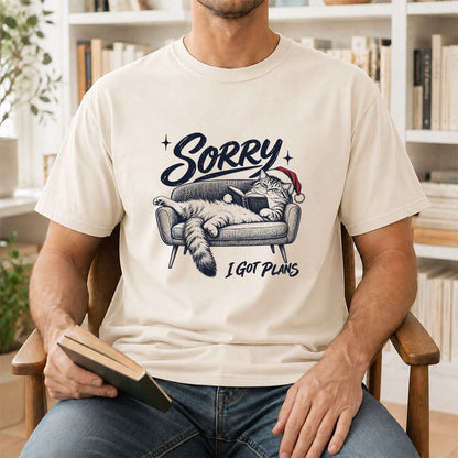 Sorry I Got Plans Printed T-Shirt | Christmas Reader Gift Natural
