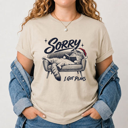 Sorry I Got Plans Printed T-Shirt | Christmas Reader Gift Sand