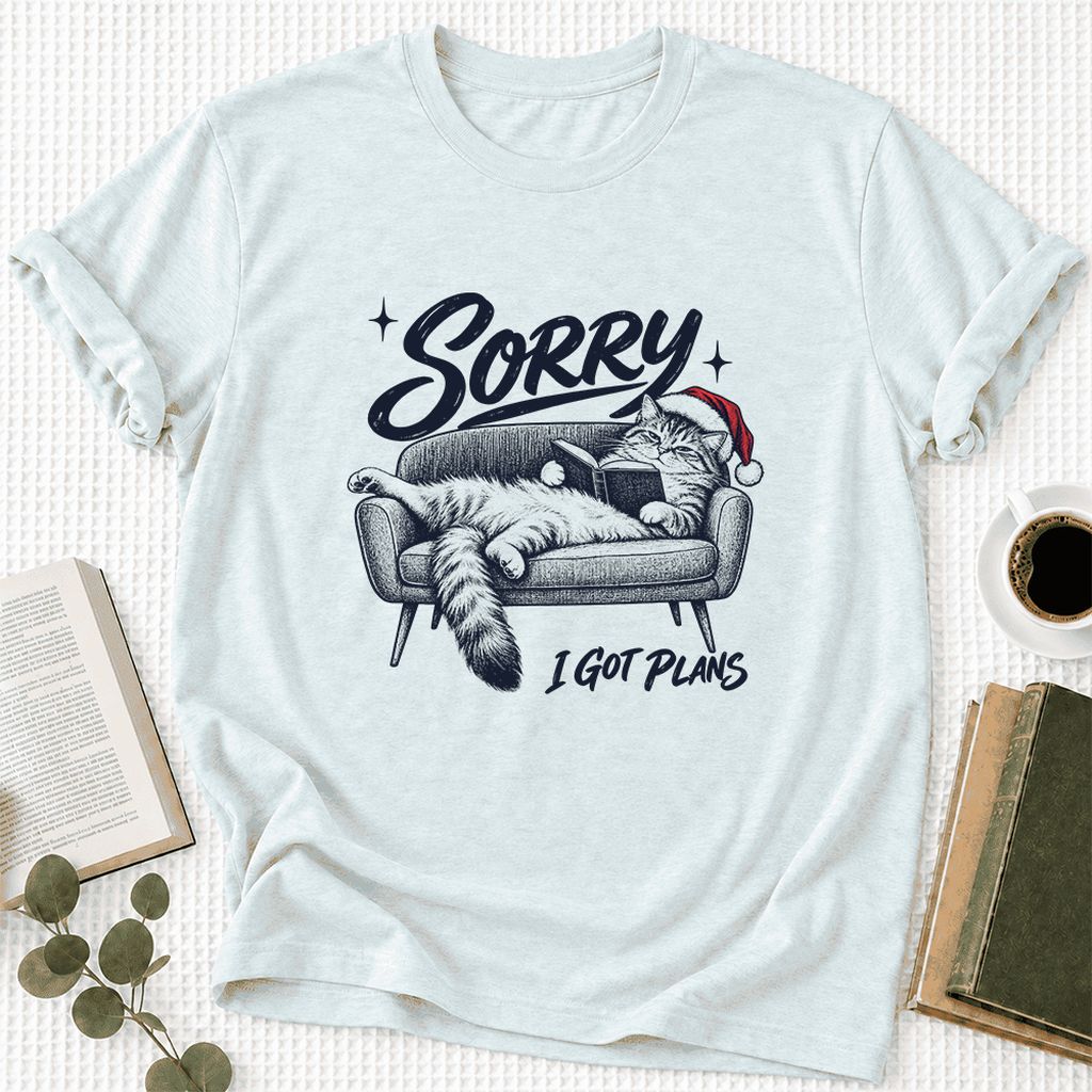 Sorry I Got Plans Ultra-Soft Cotton T-Shirt | Christmas Reader Gift Heather Ice Blue