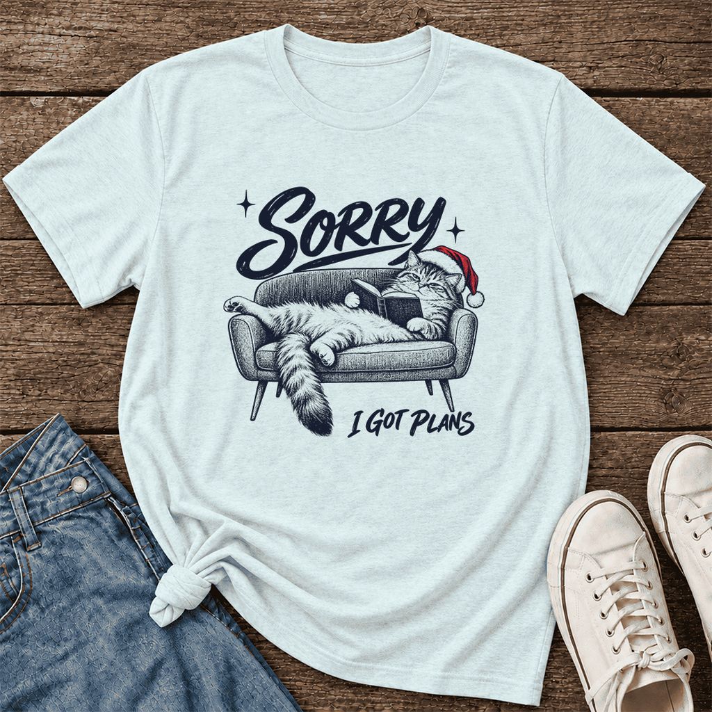 Sorry I Got Plans Ultra-Soft Cotton T-Shirt | Christmas Reader Gift Heather Ice Blue