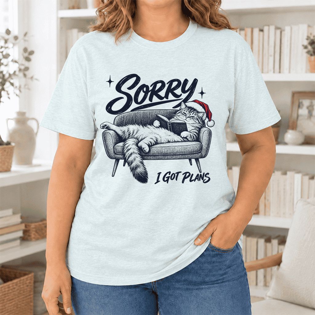 Sorry I Got Plans Ultra-Soft Cotton T-Shirt | Christmas Reader Gift Heather Ice Blue