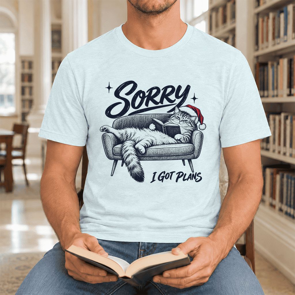 Sorry I Got Plans Ultra-Soft Cotton T-Shirt | Christmas Reader Gift Heather Ice Blue
