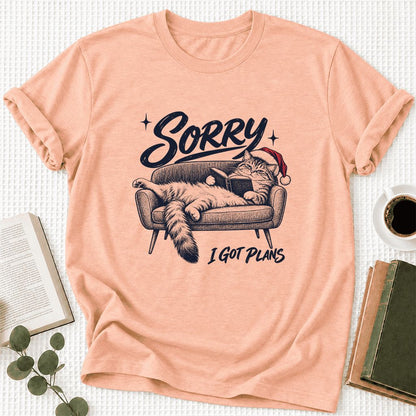 Sorry I Got Plans Ultra-Soft Cotton T-Shirt | Christmas Reader Gift Heather Peach