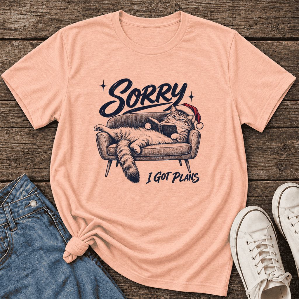 Sorry I Got Plans Ultra-Soft Cotton T-Shirt | Christmas Reader Gift Heather Peach