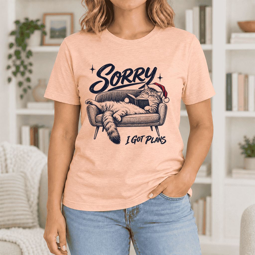 Sorry I Got Plans Ultra-Soft Cotton T-Shirt | Christmas Reader Gift Heather Peach