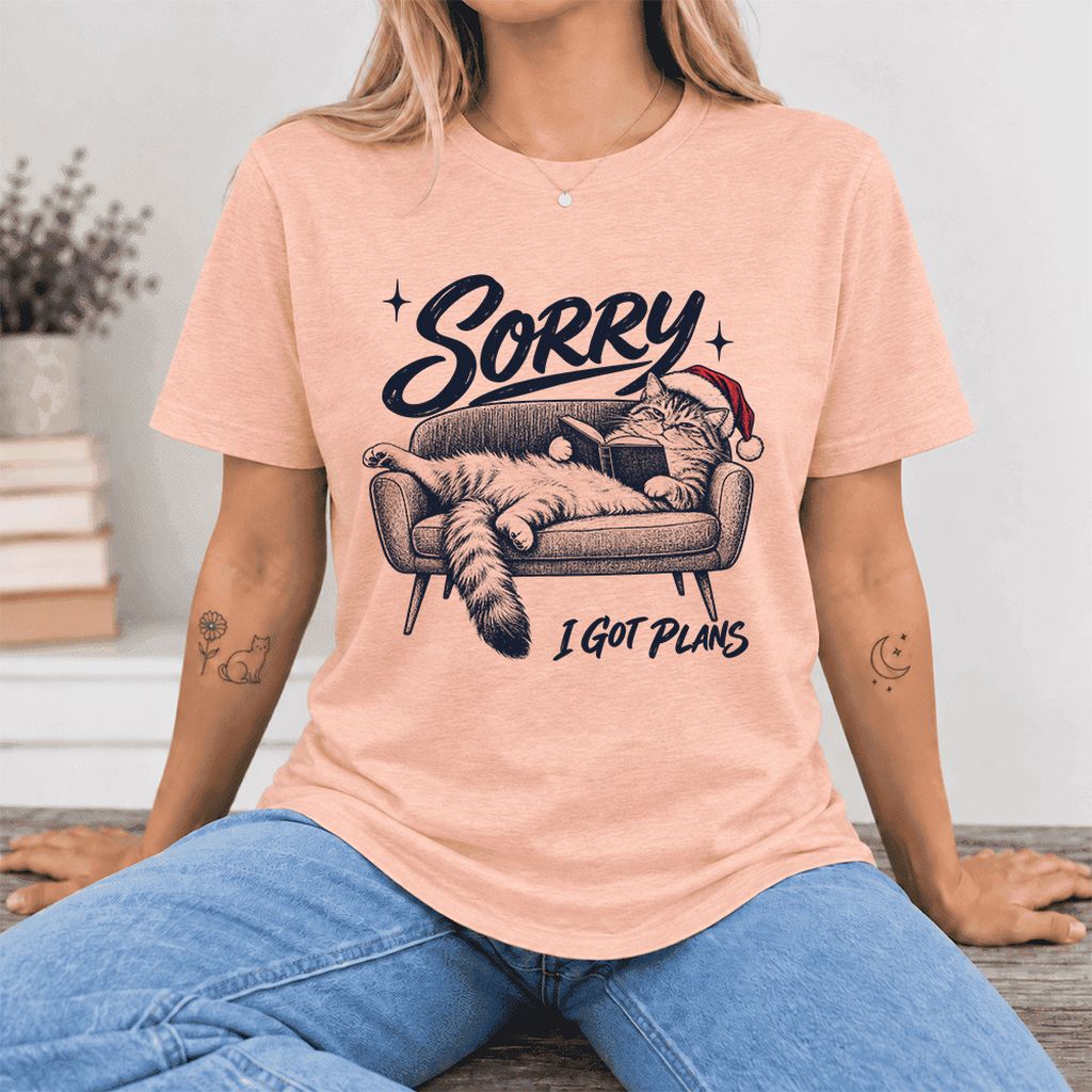 Sorry I Got Plans Ultra-Soft Cotton T-Shirt | Christmas Reader Gift Heather Peach