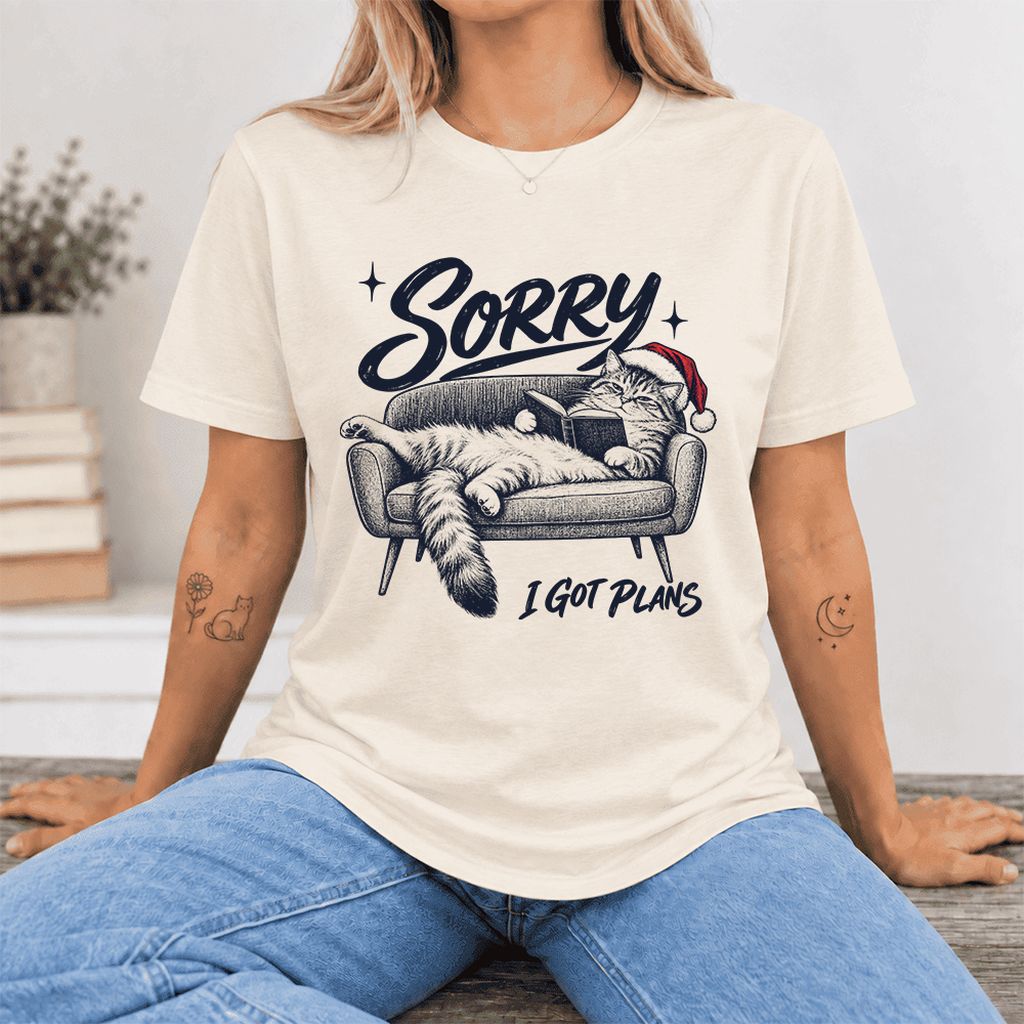 Sorry I Got Plans Ultra-Soft Cotton T-Shirt | Christmas Reader Gift Natural