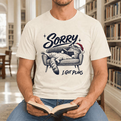 Sorry I Got Plans Ultra-Soft Cotton T-Shirt | Christmas Reader Gift Natural
