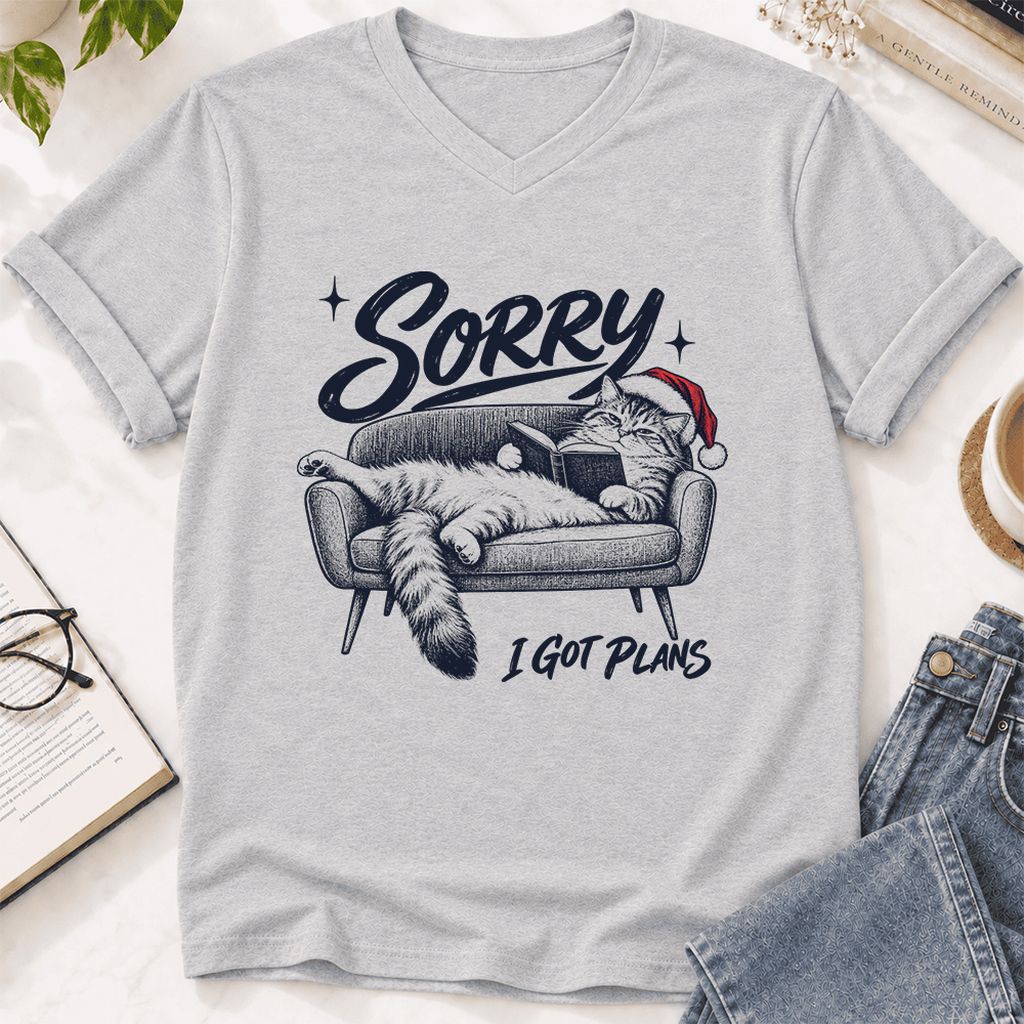 Sorry I Got Plans Ultra-Soft V-Neck | Christmas Reader Gift Ash