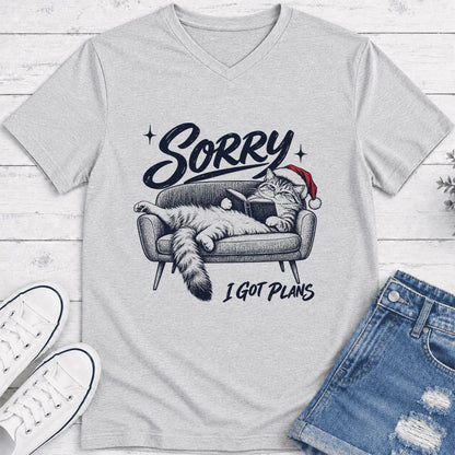 Sorry I Got Plans Ultra-Soft V-Neck | Christmas Reader Gift Ash