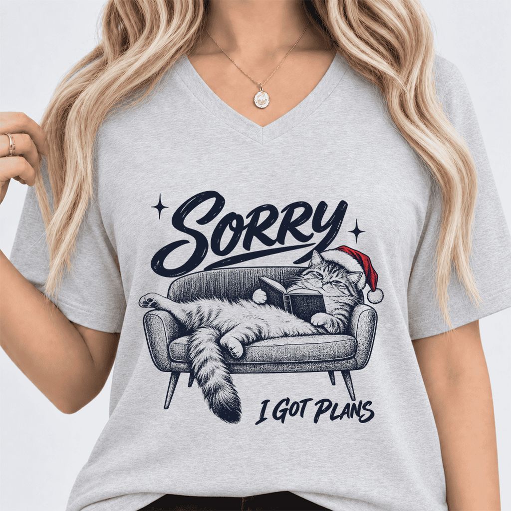 Sorry I Got Plans Ultra-Soft V-Neck | Christmas Reader Gift Ash