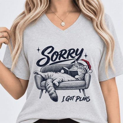 Sorry I Got Plans Ultra-Soft V-Neck | Christmas Reader Gift Ash