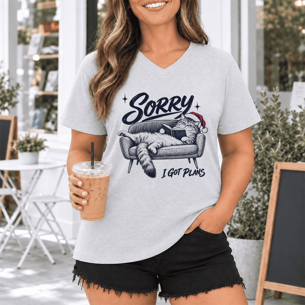 Sorry I Got Plans Ultra-Soft V-Neck | Christmas Reader Gift Ash