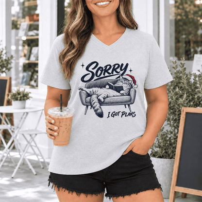 Sorry I Got Plans Ultra-Soft V-Neck | Christmas Reader Gift Ash
