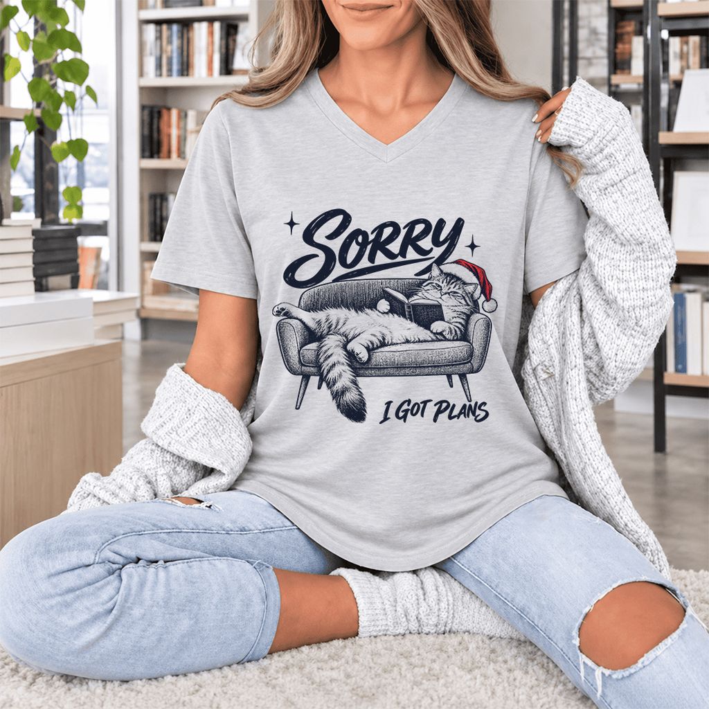 Sorry I Got Plans Ultra-Soft V-Neck | Christmas Reader Gift Ash