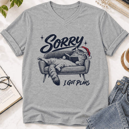 Sorry I Got Plans Ultra-Soft V-Neck | Christmas Reader Gift Athletic Heather