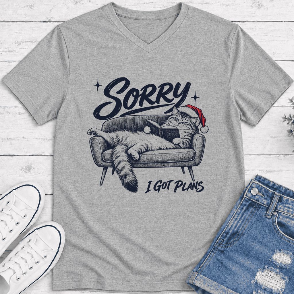 Sorry I Got Plans Ultra-Soft V-Neck | Christmas Reader Gift Athletic Heather