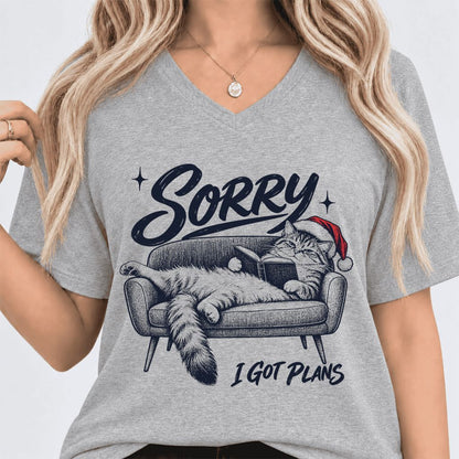 Sorry I Got Plans Ultra-Soft V-Neck | Christmas Reader Gift Athletic Heather
