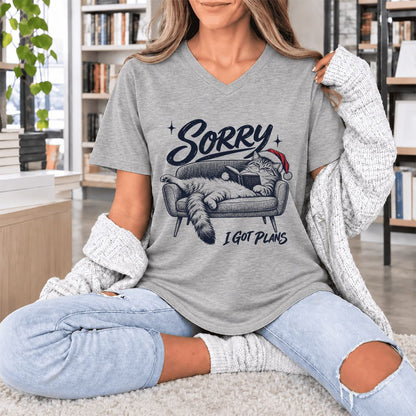 Sorry I Got Plans Ultra-Soft V-Neck | Christmas Reader Gift Athletic Heather