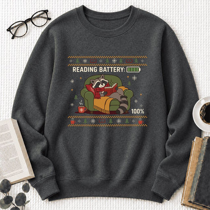 Reading Battery: 100% Raccoon Printed Sweatshirt | Christmas Reader Gift Dark Heather