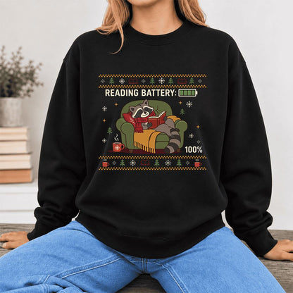 Reading Battery: 100% Raccoon Softstyle Sweatshirt | Christmas Reader Gift Black
