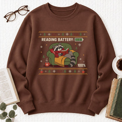 Reading Battery: 100% Raccoon Softstyle Sweatshirt | Christmas Reader Gift Cocoa