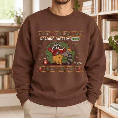Reading Battery: 100% Raccoon Softstyle Sweatshirt | Christmas Reader Gift Cocoa