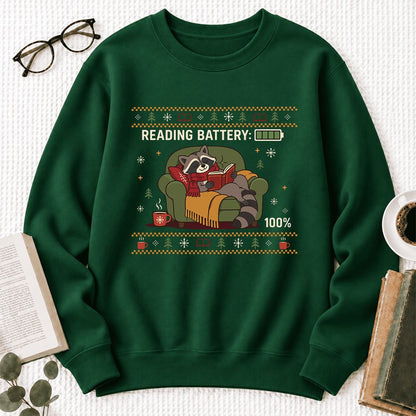 Reading Battery: 100% Raccoon Softstyle Sweatshirt | Christmas Reader Gift Forest Green