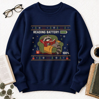 Reading Battery: 100% Raccoon Softstyle Sweatshirt | Christmas Reader Gift Navy