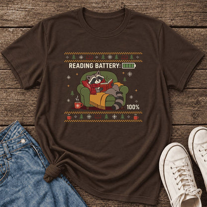 Reading Battery: 100% Raccoon Ultra-Soft Cotton T-Shirt | Christmas Reader Gift Brown
