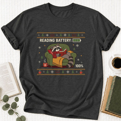 Reading Battery: 100% Raccoon Ultra-Soft Cotton T-Shirt | Christmas Reader Gift Dark Grey Heather