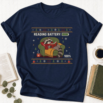 Reading Battery: 100% Raccoon Ultra-Soft Cotton T-Shirt | Christmas Reader Gift Navy